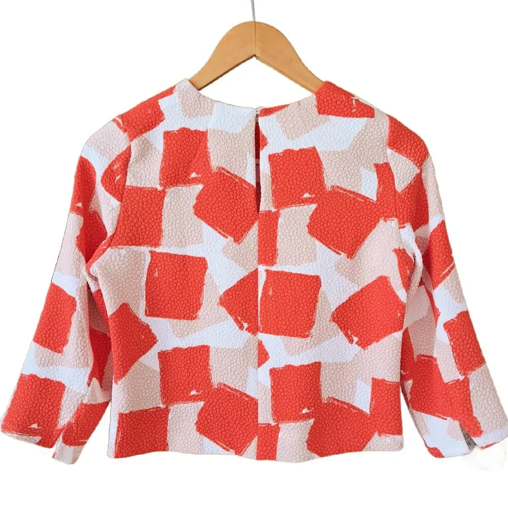 L.K. Bennett Nadine Textured Overlay Top Size Tomato Crop
